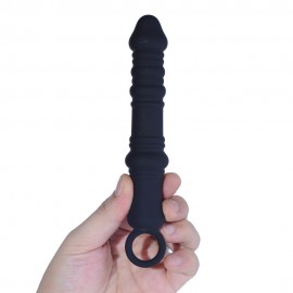 Black 7 inches silicone Anal Plug, Pliable Flexible and Multi-Functional Anal sex toys with Shaft Pull Ring for prostate massage