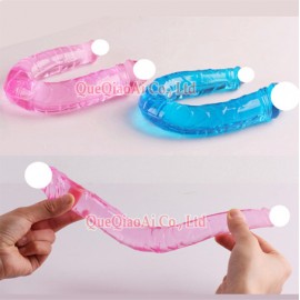QB694   Soft, Sensuous, Smooth, Beautiful Translucent Jelly Double Dildo, Double Ridges Under the Head, Sex Toys for Woman