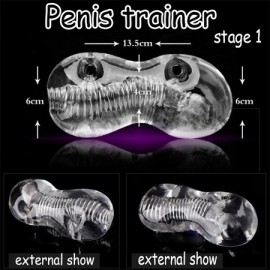 QJ310   Transparent Soft-Stretchy Kato Penis Trainer,  Masturbator for Man, Pocket Pussy,  Avoid Premature Ejaculation, Sex Toys