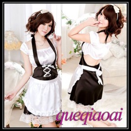 Z073-15 New 2014 Fashion fantasia halter perspective sexy dress+open thong sexy costumes maid sexy lingerie