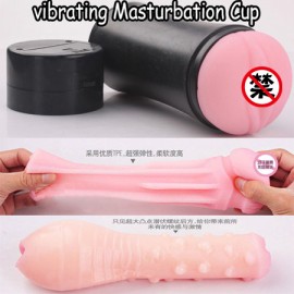 que0206   Wholesale- Vibrating Pussy Vagina ,  Masturbation Cup,  Masturbatory CUP, Sex Toys for Man, Adult Sex Cup