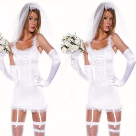 Women's Wedding Lingerie Bride Costumes Bridal Night Suits Fancy Underwear Fantasias Cosplay Sexy Exotic Nightwear Underwear